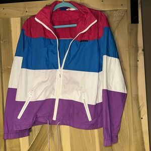 Vintage 90s Ocean Pacific Medium Pink Blue Pur Windbreaker Jacket‎